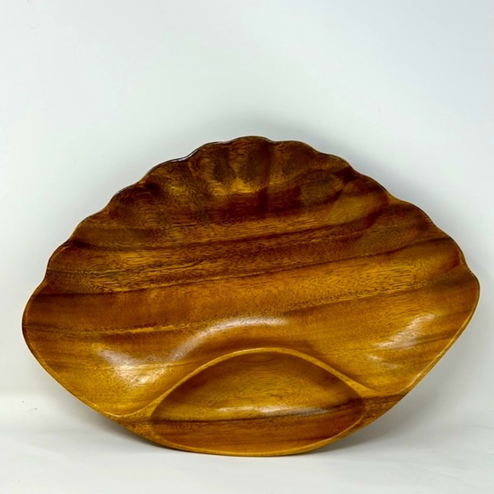 Monkey Pod Clam Seashell Shaped Bowl‎ Philippines Wood Serving Dish Plate